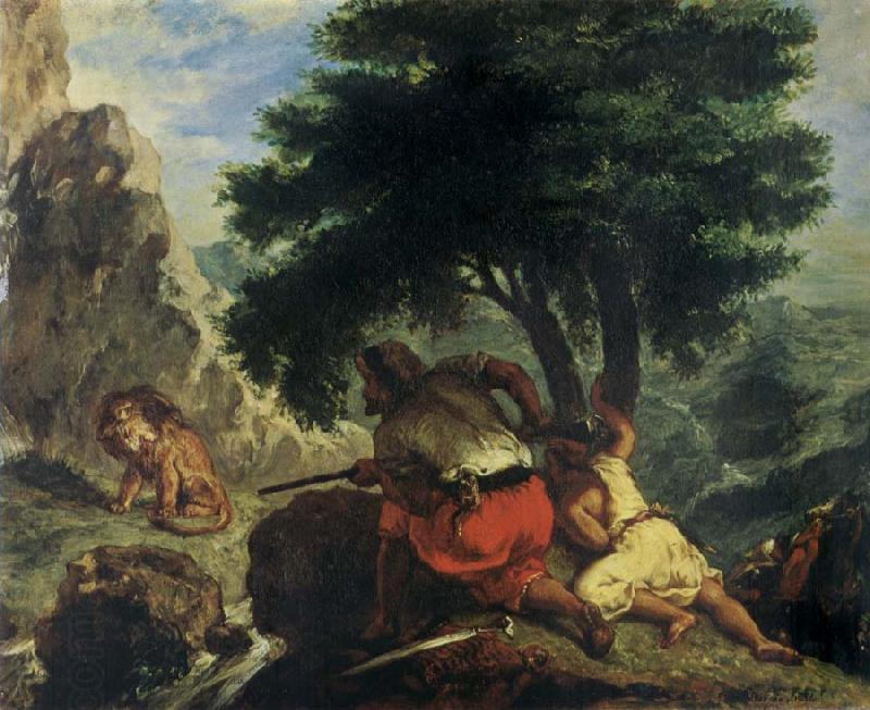 Eugene Delacroix Lion Hunt in Morocco
